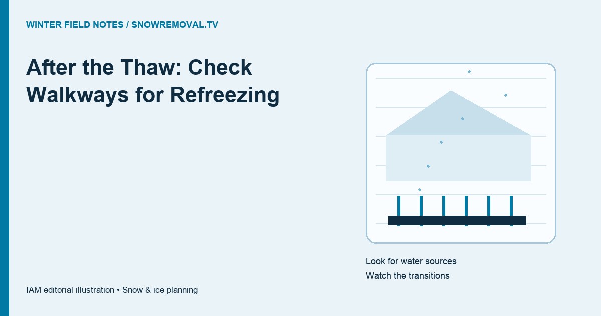 After the Thaw: Check Walkways for Refreezing — annotated editorial planning illustration