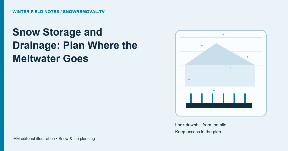 Snow Storage and Drainage: Plan Where the Meltwater Goes — annotated editorial planning illustration