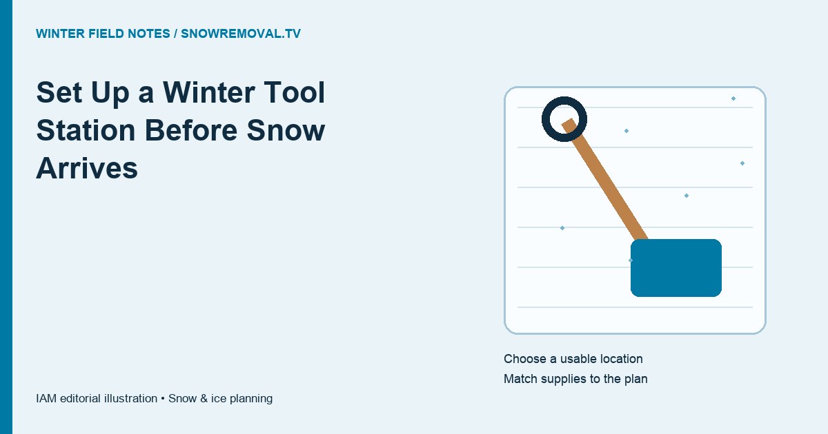 Set Up a Winter Tool Station Before Snow Arrives — annotated editorial planning illustration